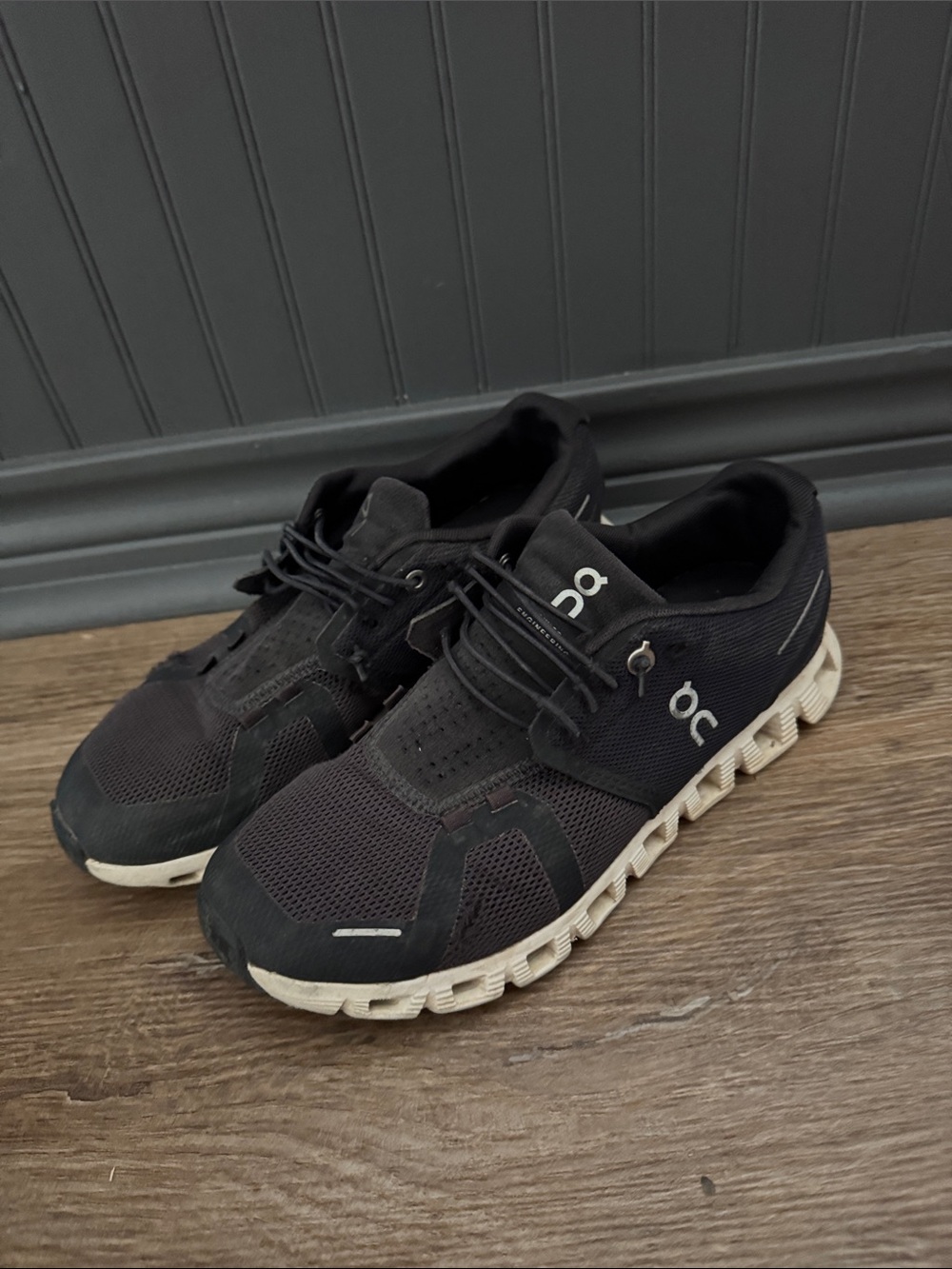 On Running Men's Black Athletic Cloud Shoes with White Soles